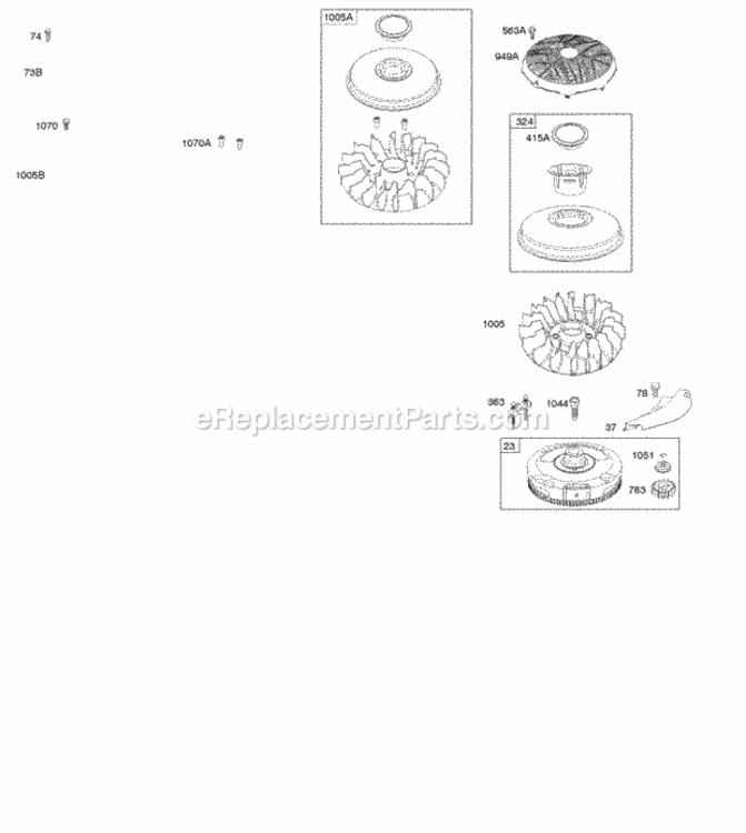 Flywheel Diagram and Parts List for 31P777-0348-E1  Briggs and Stratton Engine